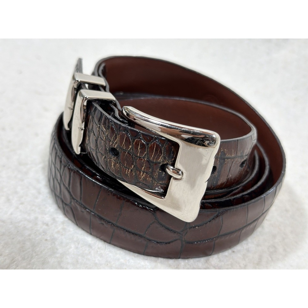 Paul‎ Fredrick Leather Belt Mens 50" Brown Croc Embossed Dress Executive Classic